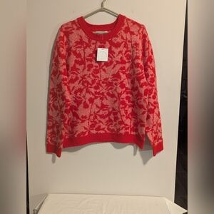 cupcakes & cashmere Red and Creamy Pink Floral Sweater.  L.  Luxurious Feel. NWT